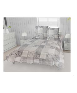 Couvre lit microfibre + taies effet patchwork - Gris