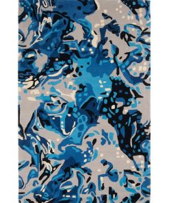 Tapis salon 160x260 ASPER Bleu fait main en laine idéal pour Salon - Bleu