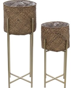 Lot de 2 pots roseau métal Night H67 - Beige