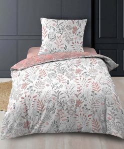 Housse de couette 140x200 + taie Suzanne rose coton 52 fils - Rose