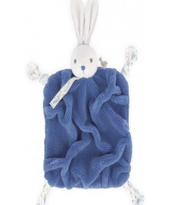 Doudou attache sucette doudou plat Plume lapinou bleu océan (20 cm) - Bleu