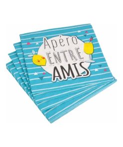 Lot de 20 serviettes en papier apero entre amis - Bleu