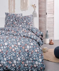 Parure de lit 'fleurie' - 2 personnes - Gris