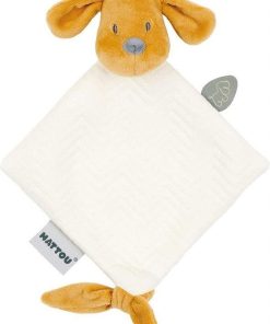 Nattou doudou attache tétine chien caramel Charlie - Marron