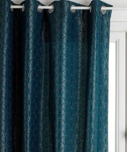 Rideau à œillets jacquard lurex 140x260 cm Art déco canard - Bleu