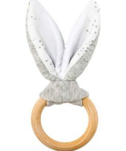 Doudou Nattou Lapin Gris en Bois hochet - Nature - Gris