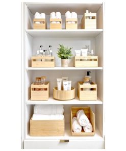 Lot De 4 Bacs De Rangement Avec Poignées En Bois - Beige