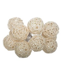 Guirlande lumineuse 10 boules LED en rotin - Beige