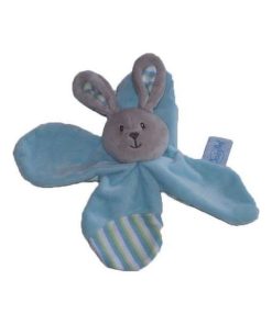 doudou Babynat Lapin Bleu Douceur Flower Plat - Bleu