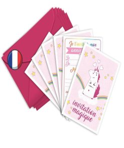 6 Invitations Et Enveloppes Anniversaire 'licorne' | Fabrication Française - N/A