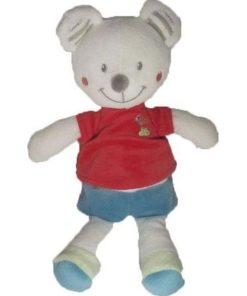 Doudou Nicotoy Ours Blanc short bleu pull rouge poussin Pantin - Blanc