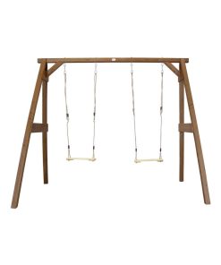 Portique double : 2 balançoires, en bois, gris/blanc Axi - Marron