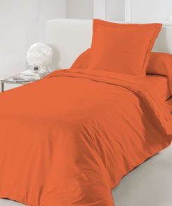 Housse de couette Orange 140 x 200 cm / 100% Coton / 57 Fils/cm² pour lit 1 place - Orange