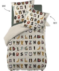 Parure housse de couette + taie Alphabet en farandole - Blanc