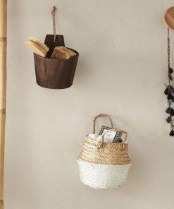 Panier de rangement en raphia - beige/blanc