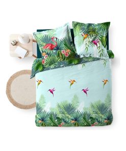 Parure housse couette Joli Flamant Rose - Bleu