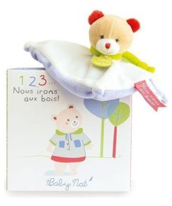 doudou Babynat Ours Blanc 1,2,3 nous irons au bois dans mon panier Plat - Blanc