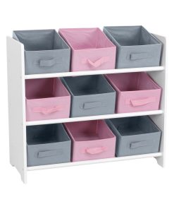 Meuble 9 panières pour enfant rose gris - Rose