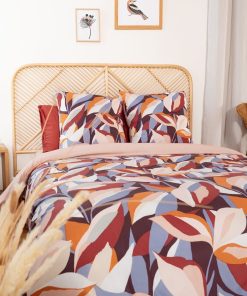 Parure de lit imprimé - 2 personnes - Beige/rouge