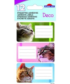12 étiquettes adhésives scolaires - Rectangle - Photos de chats - N/A