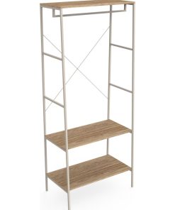 Penderie Ludwig - Métal beige et effet chêne  - 1 grande barre de penderie - 192x80x36cm - Beige