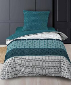 Housse de couette 140x200 + taie Sirocco pétrole coton 52 fils - Bleu