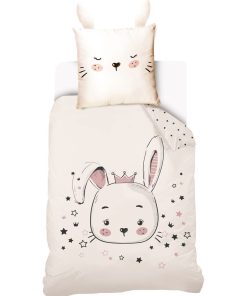 Housse De Couette Lou&Loup Petit Lapin Mignon et Taie D'oreiller - 100% Coton - Blanc