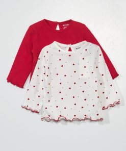 Lot de 2 t-shirts manches longues - Rouge/blanc
