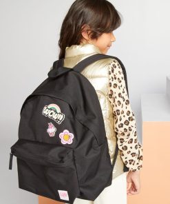 Sac à dos déperlant en toile avec patchs - Noir