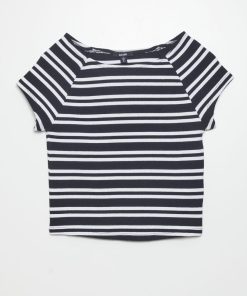 T-shirt crop top côtelé - Noir/Blanc