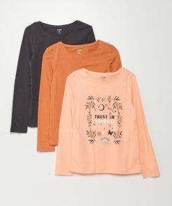 Lot de 3 tee-shirts à manches longues - Orange/rose/bleu
