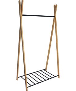 Portant à vêtements et chaussures Yaka en bambou et métal noir - 173x50x93cm - Noir