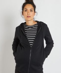 Sweat zippé à capuche d'allaitement - noir