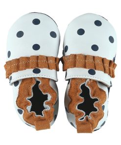 Chaussons Pois Cuir - Blanc