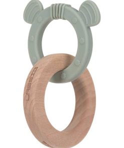 Anneau de dentition 2 en 1 en bois et silicone Chat - Multicolore