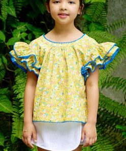 Blouse fleurie  manches papillons BUTTERFLY - 'LA FAUTE A VOLTAIRE' - Jaune