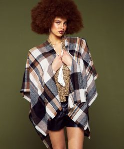 Poncho avec imprimé à carreaux - Carreaux camel