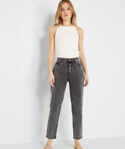 Jean mom à taille très haute - L32 - Gris