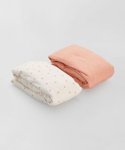 Lot de 2 draps housse 60 x 120 cm - blanc/rose