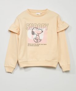 Sweat en molleton 'Snoopy' avec volants - Ecru
