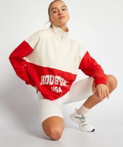 Sweat à col zippé - Beige/rouge