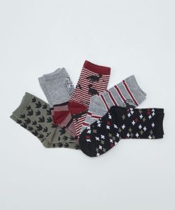 Lot de 5 paires de chaussettes imprimé dinosaure - Gris/bordeaux