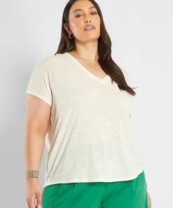 T-shirt encolure V - beige