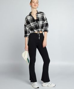 Chemise cropped en flanelle - Noir