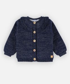 Cardigan tricoloudoux à volants, - Bleu