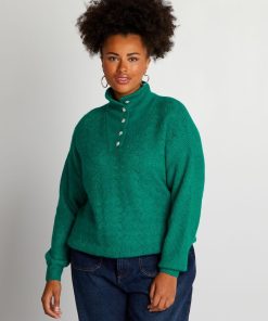 Pull maille ajourée et col camionneur - Vert
