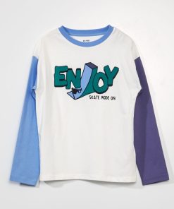 T-shirt manches longues 'skate' - Blanc/violet