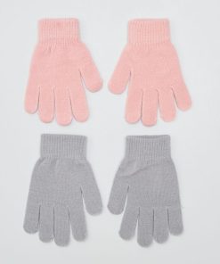 2 paires de gants en maille - Rose/gris