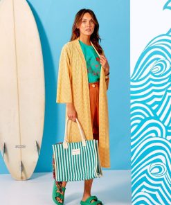 Kimono long imprimé à ceinturer - Jaune