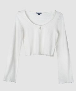 T-shirt cropped à manches longues - Blanc noir